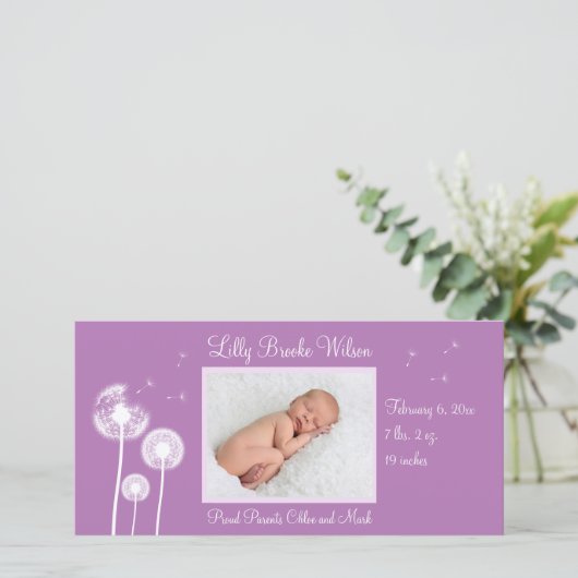 Beste wensen !!! Geboorteaankondiging 2 (paarse) Aankondiging (Staand voorkant)