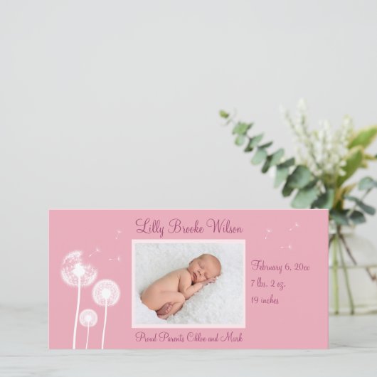 Beste wensen !!! Geboorteaankondiging 2 (roze) Aankondiging (Staand voorkant)