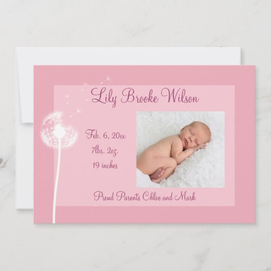 Beste wensen!!! Geboortedatum: 1 (roze) Aankondiging (Voorkant)