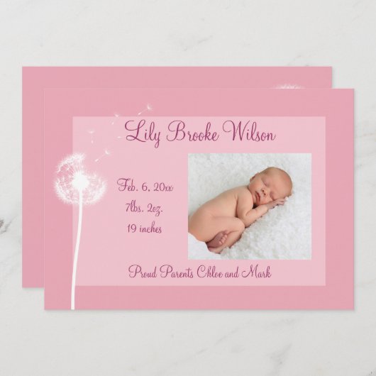 Beste wensen!!! Geboortedatum: 1 (roze) Aankondiging (Voorkant / Achterkant)