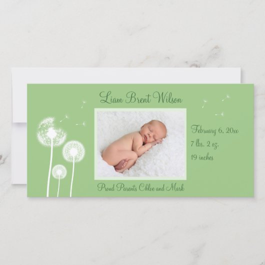 Beste wensen!!! Geboortedatum 2 (groen) Aankondiging (Voorkant)