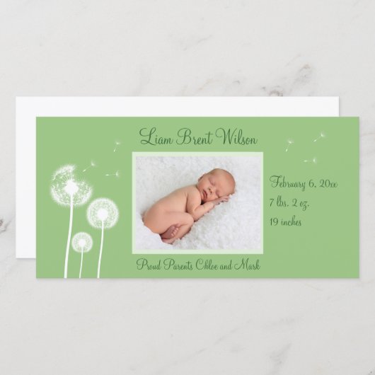 Beste wensen!!! Geboortedatum 2 (groen) Aankondiging (Voorkant / Achterkant)