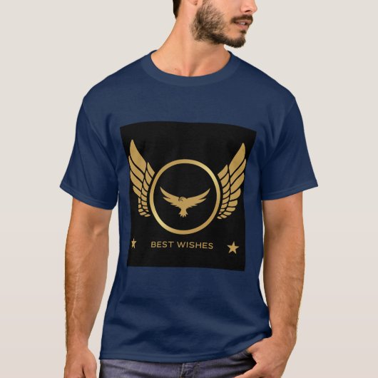 Beste wensen Gedrukt Gold Eagle afbeelding Navy Bl T-shirt (Voorkant)