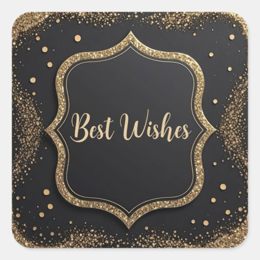 Beste wensen Golden Black Glitter Vierkante Sticker (Voorkant)