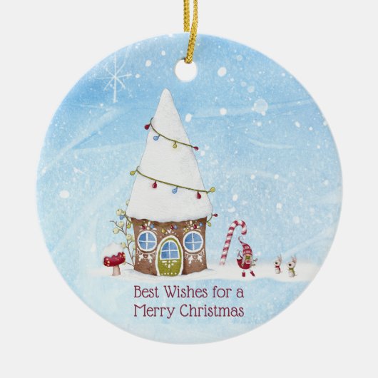 Beste Wensen Kabouter Scene Gepersonaliseerde Kers Keramisch Ornament (Voorkant)