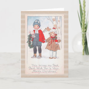 Beste Wensen Kerstmis Kinderen Jongen Meisje  Feestdagen Kaart