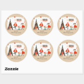 Beste Wensen Kerstmis | Retro Midden-Eeuw Modern Ronde Sticker (Vel)