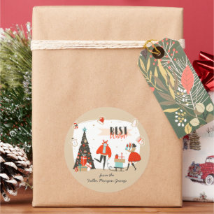 Beste Wensen Kerstmis Retro Midden-Eeuw Modern Ronde Sticker