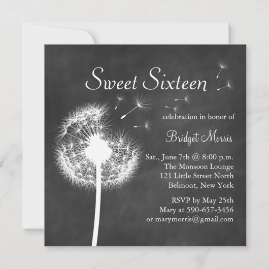 Beste wensen! op Chalkboard Sweet Sixteen Invite Kaart (Voorkant)