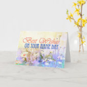 Beste wensen op jouw naam dag, weide van madeliefj kaart (Gele Bloem)