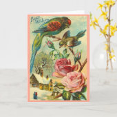  beste wensen parkiet en Rozen Kaart (Gele Bloem)