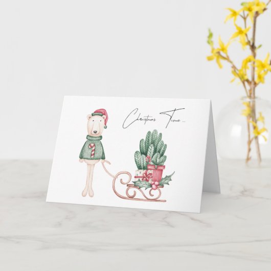 Beste wensen Polar Beer en Pine Boughs Kaart (Gele Bloem)