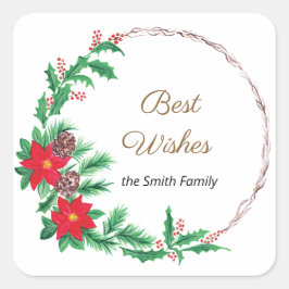 Beste wensen Rode Bloem Krans Vierkante Sticker