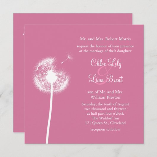 Beste wensen! Uitnodiging voor bruiloft (fuchsia) (Voorkant / Achterkant)