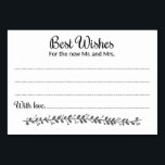 Beste wensen voor de nieuwe Mr en Mrs Advice Kaart<br><div class="desc">Deze charmante advies- en wenskaarten zijn de perfecte aanvulling op uw huwelijksreceptie. Het bevat de tekst "Beste wensen voor de nieuwe Mr en Mrs" in een werveling en blokletters. De kaart heeft ruimte voor gasten om hun welwensen en hun naam (namen) achter te laten. Onderdeel van het Rochester collectie. Bijpassend...</div>