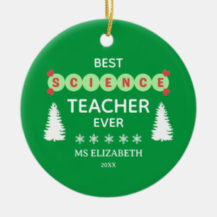 Beste Wetenschaps Leraar Typografie Kerstmis Groen Keramisch Ornament
