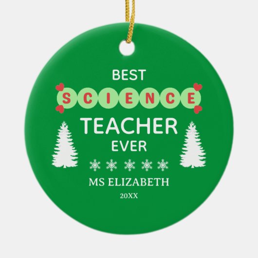 Beste Wetenschaps Leraar Typografie Kerstmis Groen Keramisch Ornament (Voorkant)
