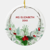 Beste Wetenschapsdocent Floral Wreath Lijst Keramisch Ornament (Achterkant)