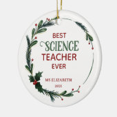 Beste Wetenschapsleraar Typografie Kerstkrans Keramisch Ornament (Links)