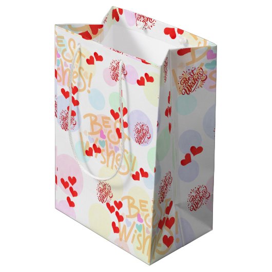 Beste Wishes Wrapping Paper - Hearts & Pastels Gif Medium Cadeauzakje (Achterkant Gekanteld)