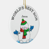 Beste zoon Snowman Kerstmis ter wereld Keramisch Ornament (Rechts)