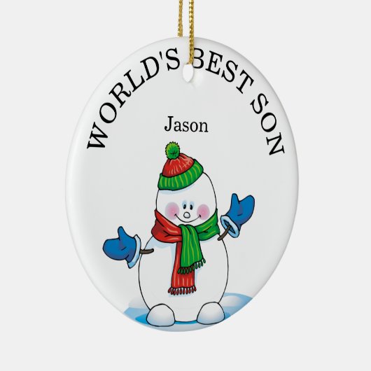 Beste zoon Snowman Kerstmis ter wereld Keramisch Ornament (Rechts)