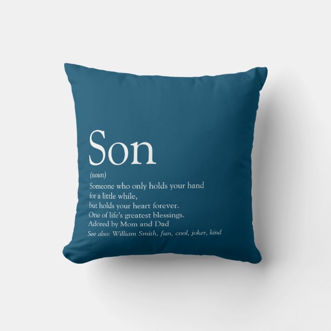 Beste zoon ter wereld Definitie Modern Blauw Kussen (Voorkant)