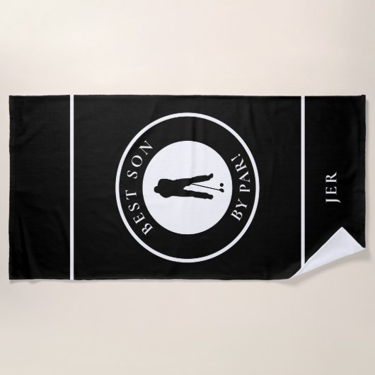 Beste zoon van par Monogram Golfer Sports Pro Zwar Strandlaken (Voorkant)