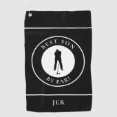 Beste zoon volgens par black monogram golfhanddoek (Voorkant)