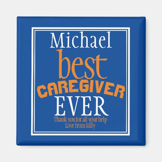 Beste zorgverlener ooit Typografie Name Blue Magneet (Voorkant)