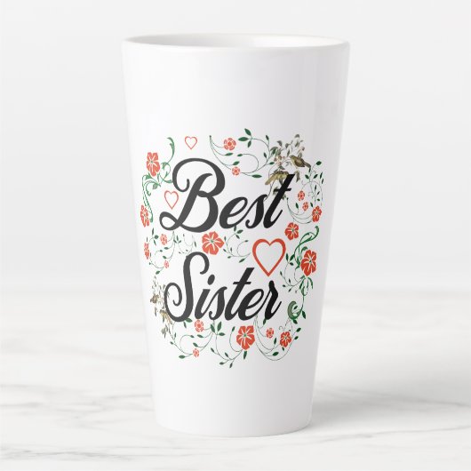 Beste zus Elegant Bloemen Ontwerp Latte Mok (Voorkant)