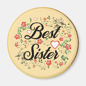 Beste zus Elegant Bloemen Ontwerp Magneet (Voorkant)