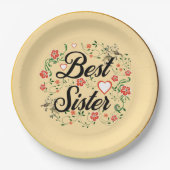 Beste zus Elegant Bloemen Ontwerp Papieren Bordje (Voorkant)
