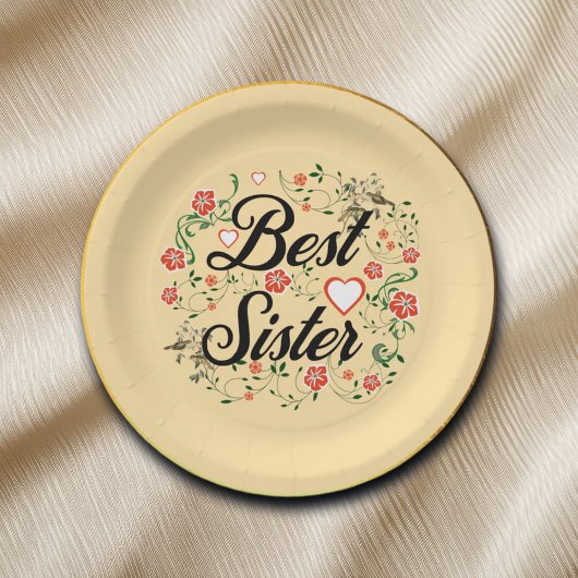 Beste zus Elegant Bloemen Ontwerp Papieren Bordje