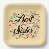 Beste zus Elegant Bloemen Ontwerp Papieren Bordje (Voorkant)