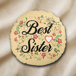 Beste zus Elegant Bloemen Ontwerp Rond Kussen