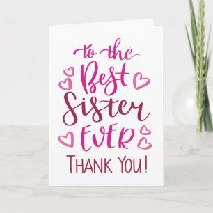 Beste Zus Ooit Bedankt Typografie in Roze Kaart