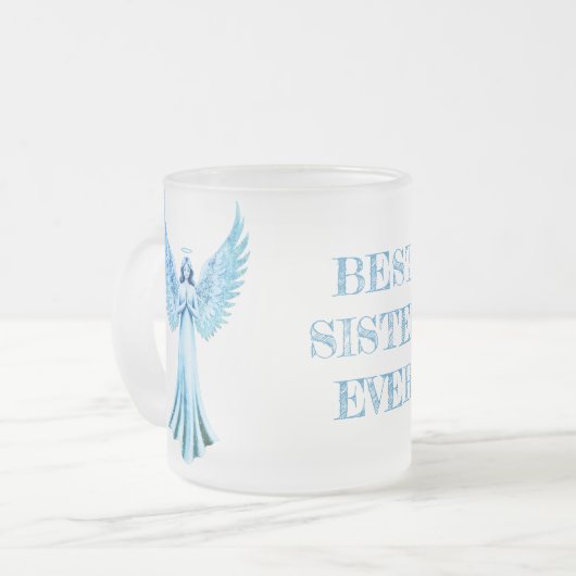 Beste zus ooit | Blue Christmas Angel Matglas Koffiemok (Voorkant links)