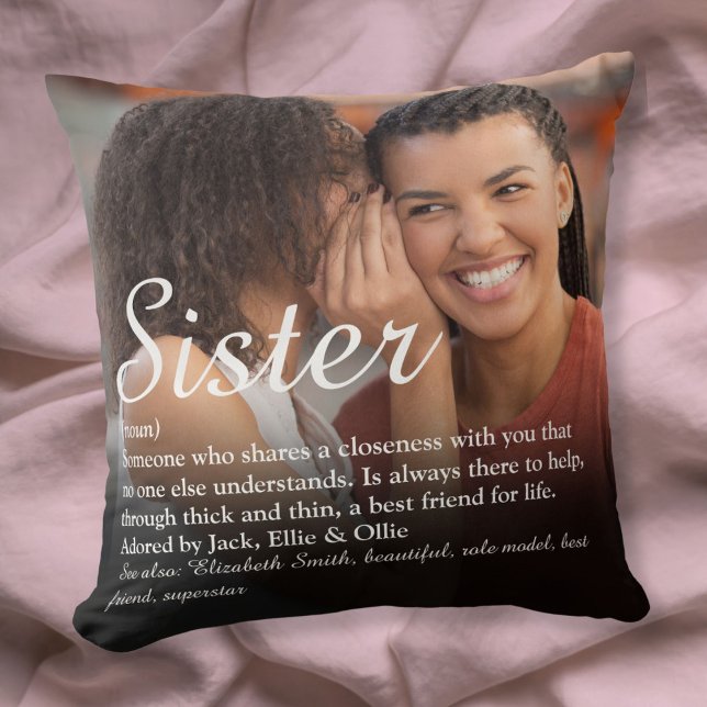 Beste zus ooit definitie elegante script foto kussen (Best Ever Sister Definition Elegant Script Photo Throw Pillow)
