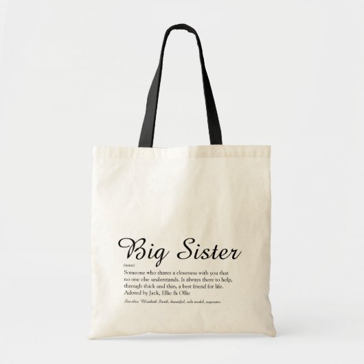 Beste zus ooit definitie zwart en wit schrift tote bag (Voorkant)