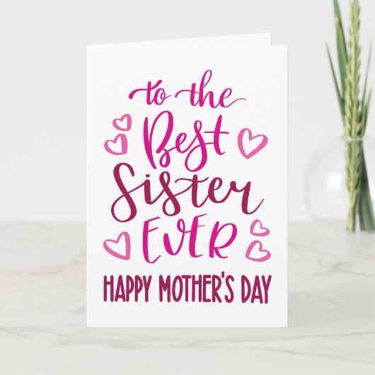 Beste Zus Ooit Moederdag Typografie in Roze Kaart (Voorkant)
