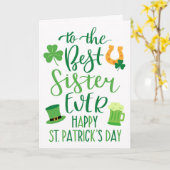 Beste zus ooit St Patrick's Day typografie Kaart (Gele Bloem)