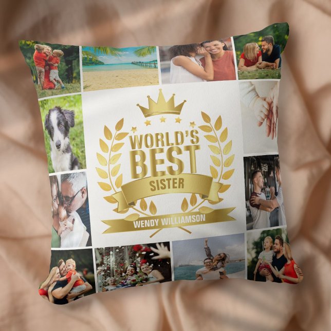Beste Zus Ter Wereld 12 Foto Collage Kussen (World's Best Sister 12 Photo Collage Throw Pillow)