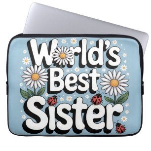 Beste Zus Ter Wereld Grafisch: Retro Madeliefje & Laptop Sleeve