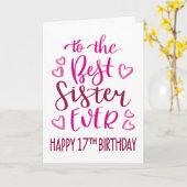 Beste zuster ooit 17e verjaardag Typografie in roz Kaart (Gele Bloem)