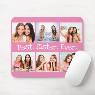 Beste zuster ooit 6 Foto Collage Pink White Muismat