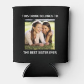 Beste zuster ooit gepersonaliseerde foto zwart blikjeskoeler (Voorkant)