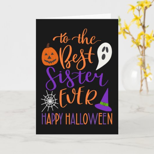 Beste zuster ooit Halloween in Sinaasappel en Paar Kaart (Gele Bloem)