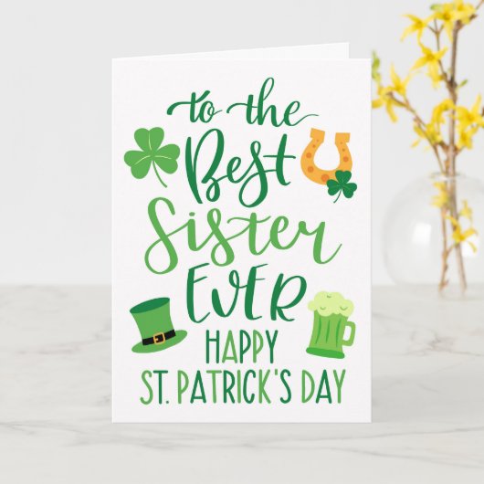 Beste zuster ooit St Patrick's Day Typografie Kaart (Gele Bloem)