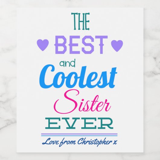 Beste zuster ooit wijn etiket (Enkel label)